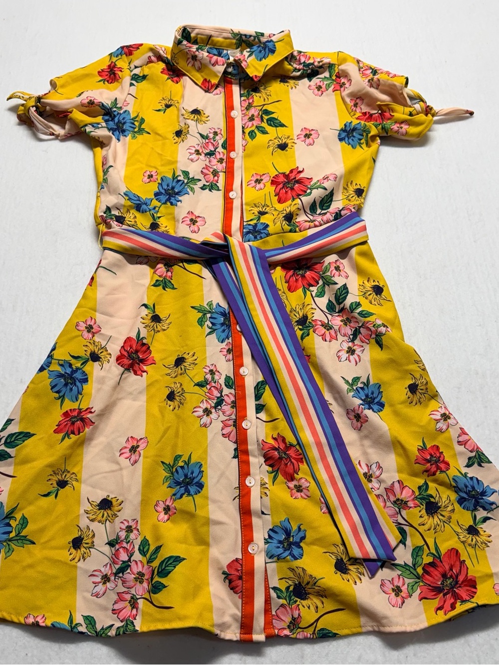 NY Collection Bright Floral Stripe Girls' Shirt Dress - Yellow Small
